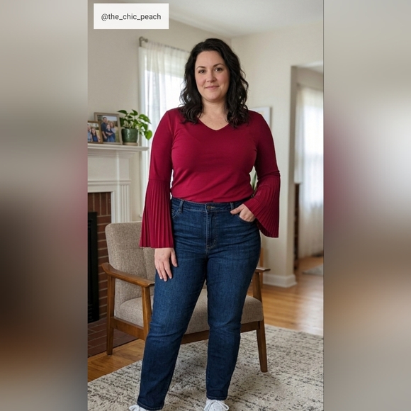 Attitudes by Renee Tops - 🍷 Attitudes by Renee Burgundy V-Neck Bell Sleeve Top — NWT — Size L 🍷